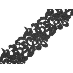 Dantelă brodată, lățime 70 - 75 mm - Negru (1 Metru)