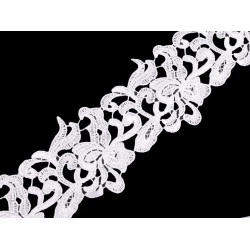 Dantelă brodată, lățime 70 - 75 mm - Alb zăpadă (1 Metru)
