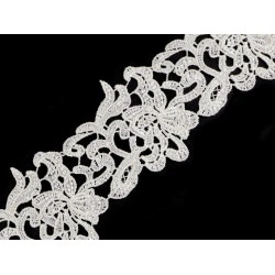 Dantelă brodată, lățime 70 - 75 mm - Crem foarte deschis (1 Metru)