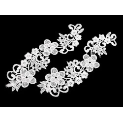Aplicație din dantelă, 8x27 cm - Alb zăpadă (2 Bucăți)