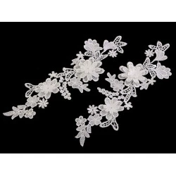 Aplicații din dantelă 3d, 10x28 cm - Alb (2 Bucăți)