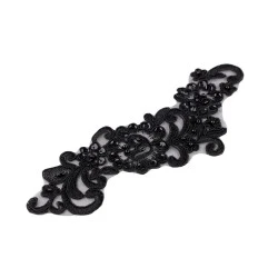 Aplicație brodată pe organza cu perle ți paiete, 11x26 cm - Negru (10 Bucăți)