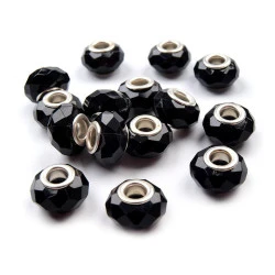 Mărgele fațetate tip pandora, 14,5x9 mm - Negru (20 Bucăți)