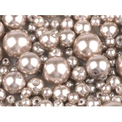 Perle sticlă lucioase, mix mărimi, ø4-12 mm - Maro deschis (50 Grame)