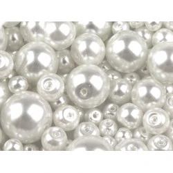 Perle sticlă lucioase, mix mărimi, ø4-12 mm - Alb (50 Grame)