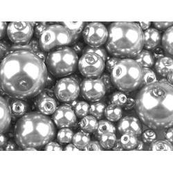 Perle sticlă lucioase, mix mărimi, ø4-12 mm - Argintiu (50 Grame)
