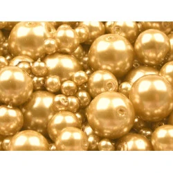 Perle sticlă lucioase, mix mărimi, ø4-12 mm - Auriu clasic (50 Grame)