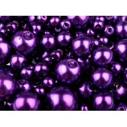 Perle sticlă lucioase, mix mărimi, ø4-12 mm - Mov purpuriu (50 Grame)