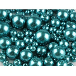 Perle sticlă lucioase, mix mărimi, ø4-12 mm - Bleu turcoaz (50 Grame)