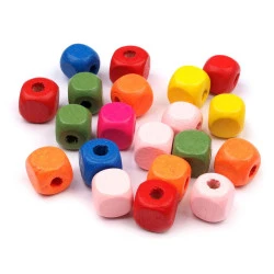 Mărgele cubice din lemn, 10x10 mm, cal a 2-a - Mix (100 Grame)