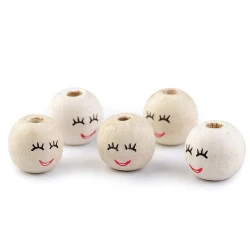 Mărgele din lemn cu figuri pictate, ø18 mm - Natural deschis (5 Bucăți)