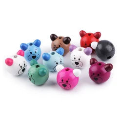 Mărgele din lemn, model cap de ursuleț, ø24 mm - Mix nr. 2 (10 Bucăți)