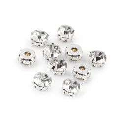 Strasuri de cusut în montură metalică, ø10 mm - Cristal (10 Bucăți)