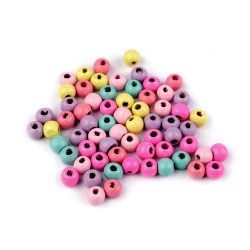 Mărgele din lemn colorate, ø8 mm - Mix (20 Grame)