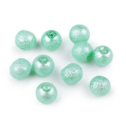 Perle sticlă creponate stardust, ø8 mm - Verde mentă (40 Bucăți)