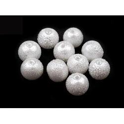 Perle sticlă creponate stardust, ø8 mm - Alb (40 Bucăți)