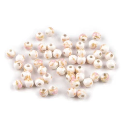 Mărgele porțelan, motiv floral, ø6 mm - Roz foarte deschis (10 Bucăți)