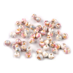 Mărgele porțelan, motiv floral, ø6 mm - Bleu gheață (10 Bucăți)