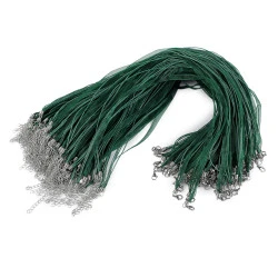 Bază colier organza și șnur cerat, 43 cm - Verde închis (100 Bucăți)