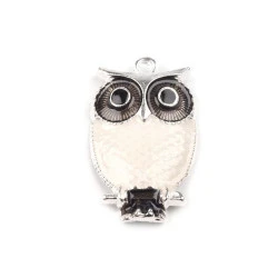 Pandantiv bufniță, 17x27 mm - Alb lăptos (5 Bucăți)