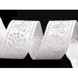 Panglică țesută tip jacquard, lățime 40 mm - Alb (1 Metru)