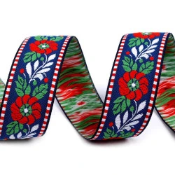 Bandă cu motive tradiționale, lățime 25 mm - Albastru safir (25 Metri)