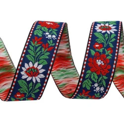 Bandă cu motive tradiționale, lățime 25 mm - Albastru safir (1 Metru)