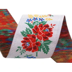 Bandă cu motive tradiționale, lățime 55 mm - Alb (1 Metru)