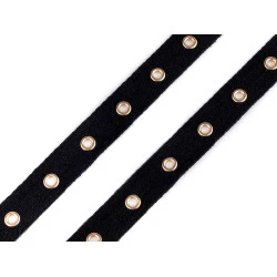 Bandă bumbac cu ocheți metalici, lățime 20 mm - Negru (1 Metru)