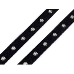 Bandă bumbac cu ocheți metalici, lățime 20 mm - Negru (1 Metru)