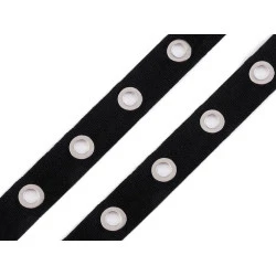 Bandă bumbac cu ocheți metalici, lățime 24 mm - Negru (27 Metri)