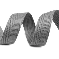 Bandă din bumbac herringbone, lățime 25 mm - Gri neutral (50 Metri)