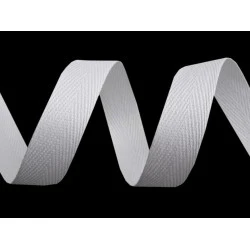 Bandă din bumbac herringbone, lățime 14 mm - Alb (200 Metri)