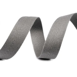 Bandă din bumbac herringbone, lățime 14 mm - Gri neutral (200 Metri)