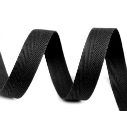 Bandă din bumbac herringbone, lățime 14 mm - Negru (200 Metri)