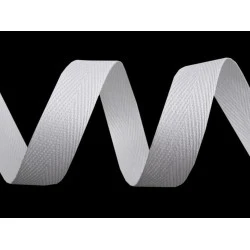Bandă din bumbac herringbone, lățime 16 mm - Alb (200 Metri)