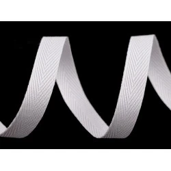 Bandă din bumbac herringbone, 10 mm - Alb (135 Metri)