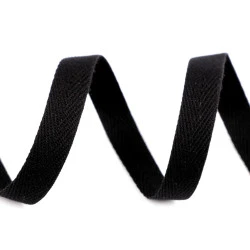 Bandă din bumbac herringbone, 10 mm - Negru (135 Metri)