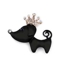 Broșă cu strasuri - cățel, pisică - Negru (1 Bucată)