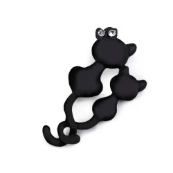 Broșă cu strasuri - cățel, pisică - Negru (1 Bucată)