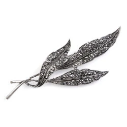 Broșă frunze cu strasuri - Nichel negru (1 Bucată)