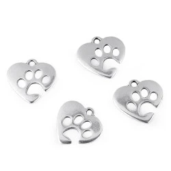 Pandantiv - inimioară / lăbuță - Platinum (4 Bucăți)