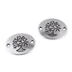 Accesoriu / ornament metalic pomul vieții, 17x22 mm - Platinum (4 Bucăți)