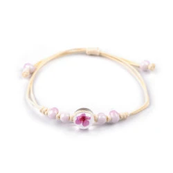 Brățară shamballa cu mărgele și floare - Roz (1 Bucată)
