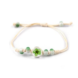 Brățară shamballa cu mărgele și floare - Verde deschis (1 Bucată)
