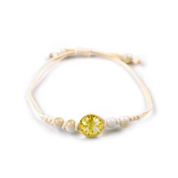 Brățară shamballa cu mărgele și floare - Galben deschis (1 Bucată)