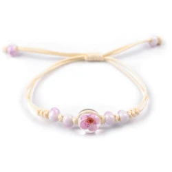 Brățară shamballa cu mărgele și floare - Roz deschis (1 Bucată)