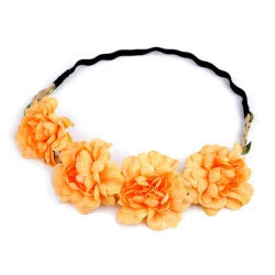 Bentiță de păr elastică cu flori - Roz somon deschis (1 Bucată)