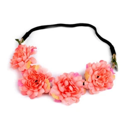 Bentiță de păr elastică cu flori - Roșu coral deschis (1 Bucată)