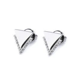 Cercei din oțel inoxidabil cercuri, triunghiuri cu strasuri - Argintiu (1 Pereche)
